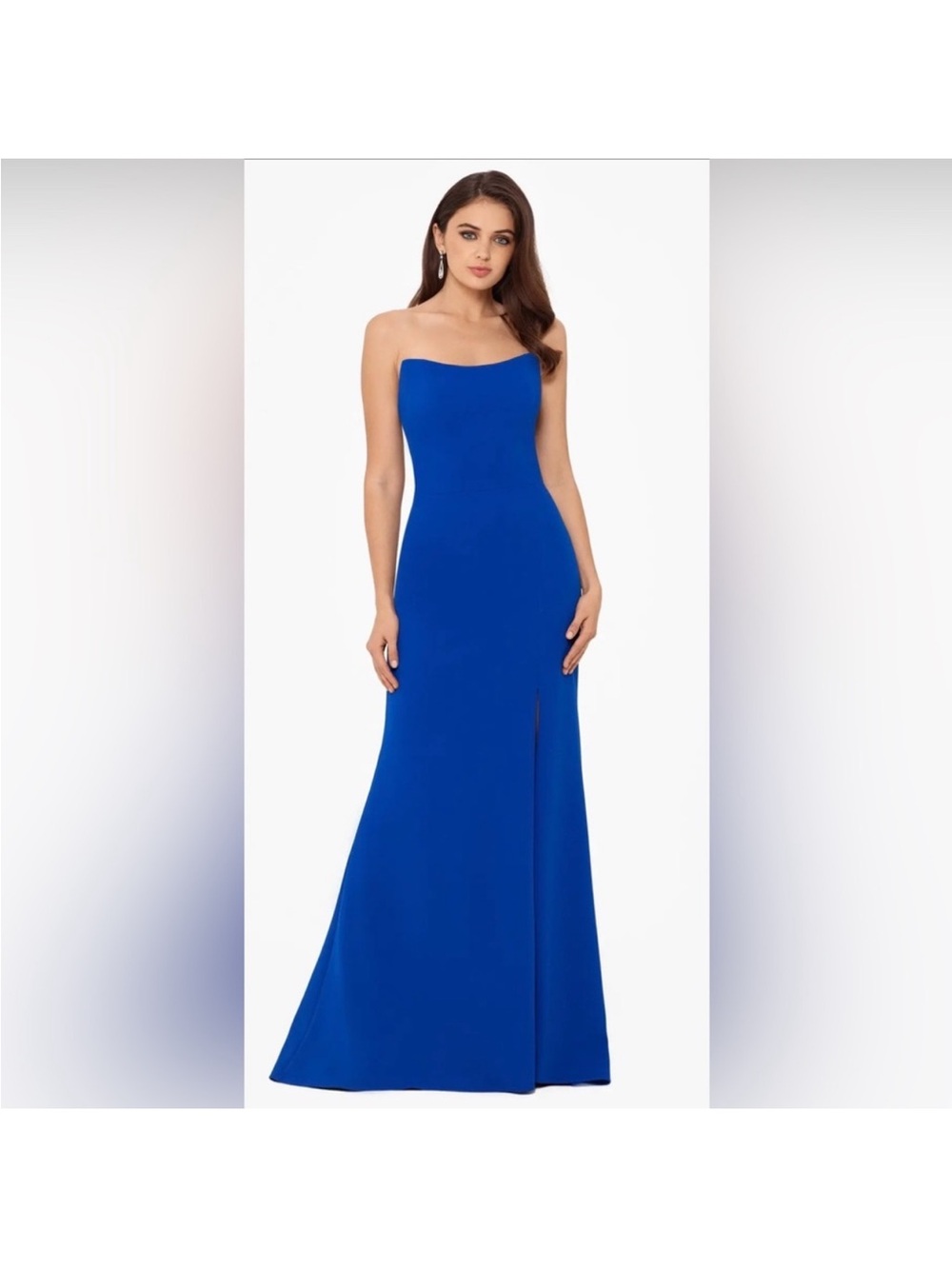 Betsy & Adam Strapless Cobalt Blue Evening Gown